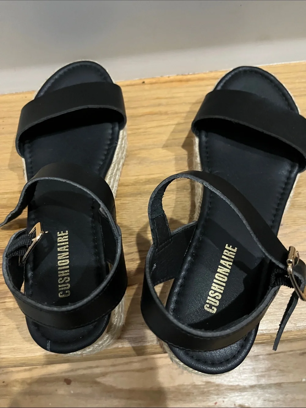 Platform Espadrille Sandals with Ankle Strap - Black